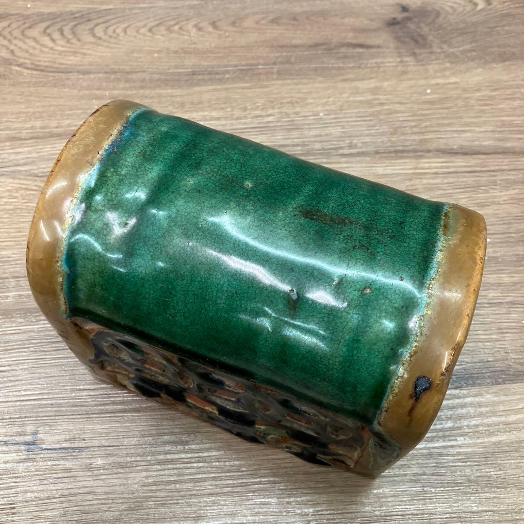 E-壁 中国美術 陶器製 陶枕 とうちん 透かし彫り 古銭文様 陶器製 雑貨