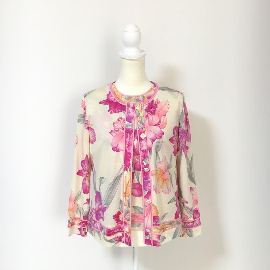 近年美品　LEONARD レオナール　シルクウール　アンサンブル　カーディガン