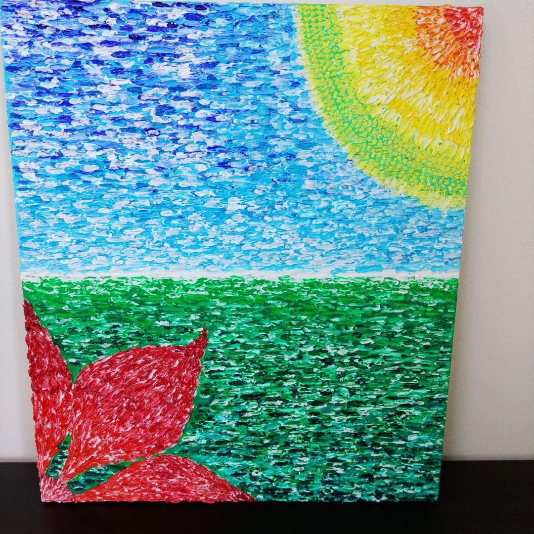 抽象画 自然風景 アクリル絵画　空気感　太陽　花　大地