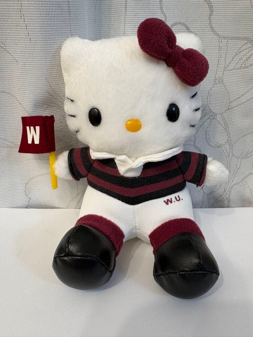 早稲田大学ラグビー部 ハローキティ ぬいぐるみ Wロゴ応援旗 2005年製