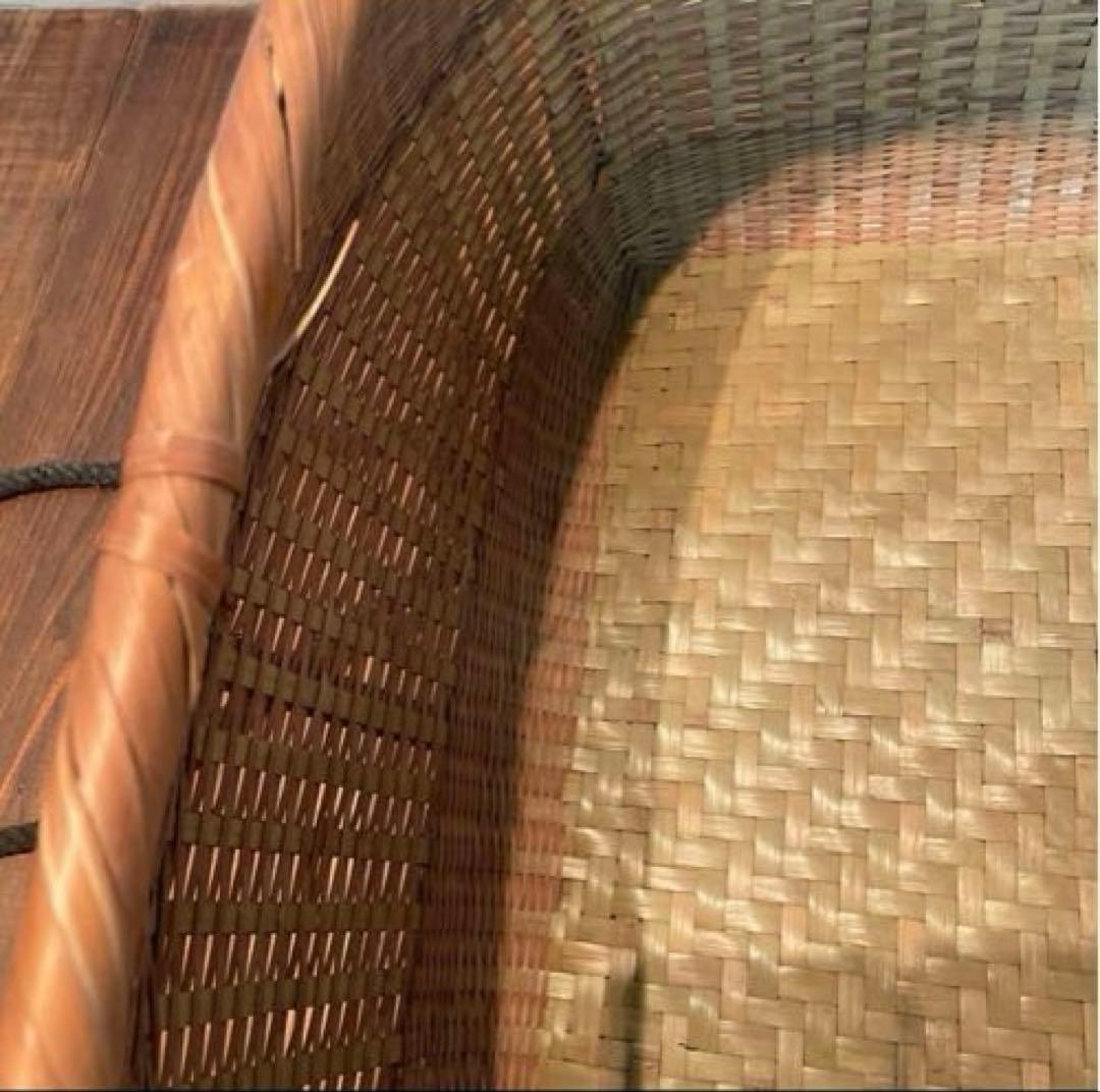 美品　レトロ　竹籠　バスケット　編み籠　収納　かご　紐付き　大きいサイズ