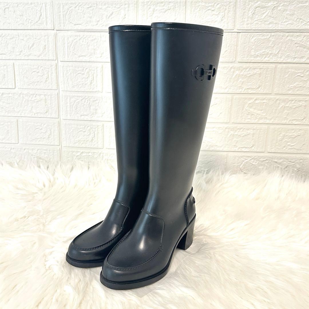 未使用級✨フェラガモ ガンチーニ レインブーツ ロング イタリア製 ブラック