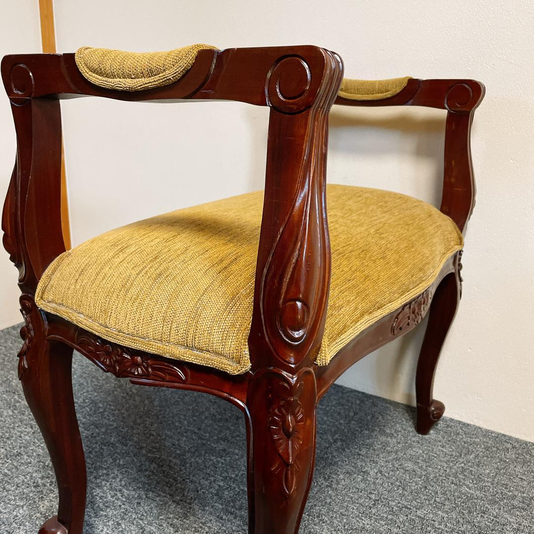 アンティーク調 彫刻 猫脚 ベンチ スツール クッション 椅子 ロココ調 豪華