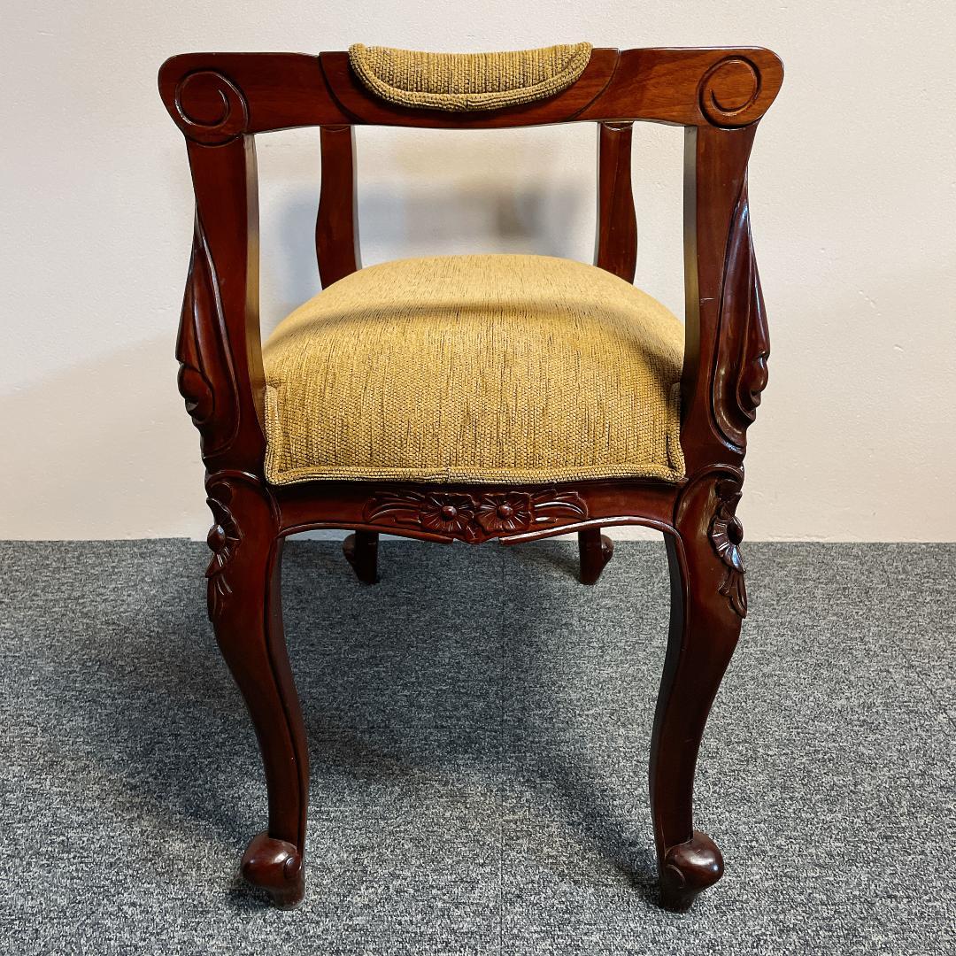 アンティーク調 彫刻 猫脚 ベンチ スツール クッション 椅子 ロココ調 豪華