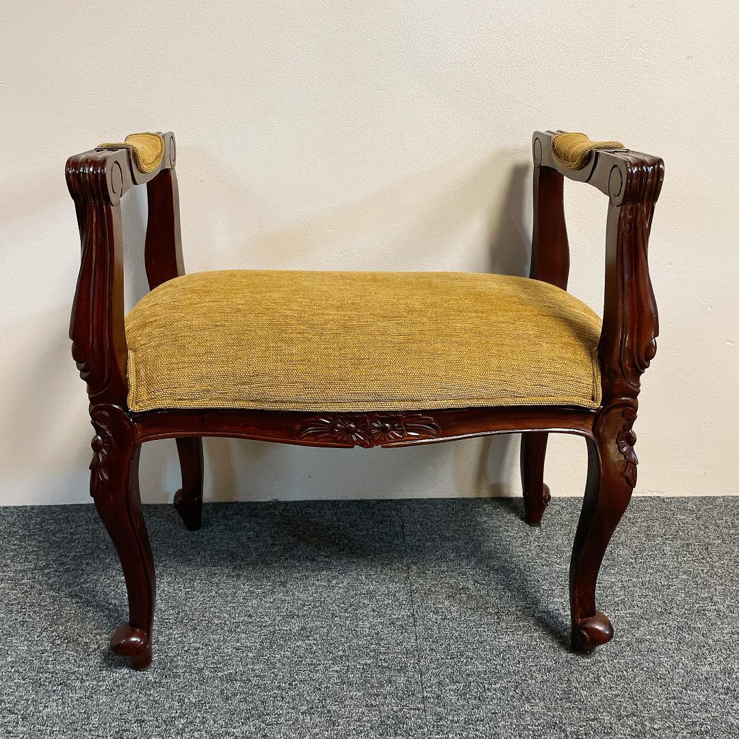 アンティーク調 彫刻 猫脚 ベンチ スツール クッション 椅子 ロココ調 豪華