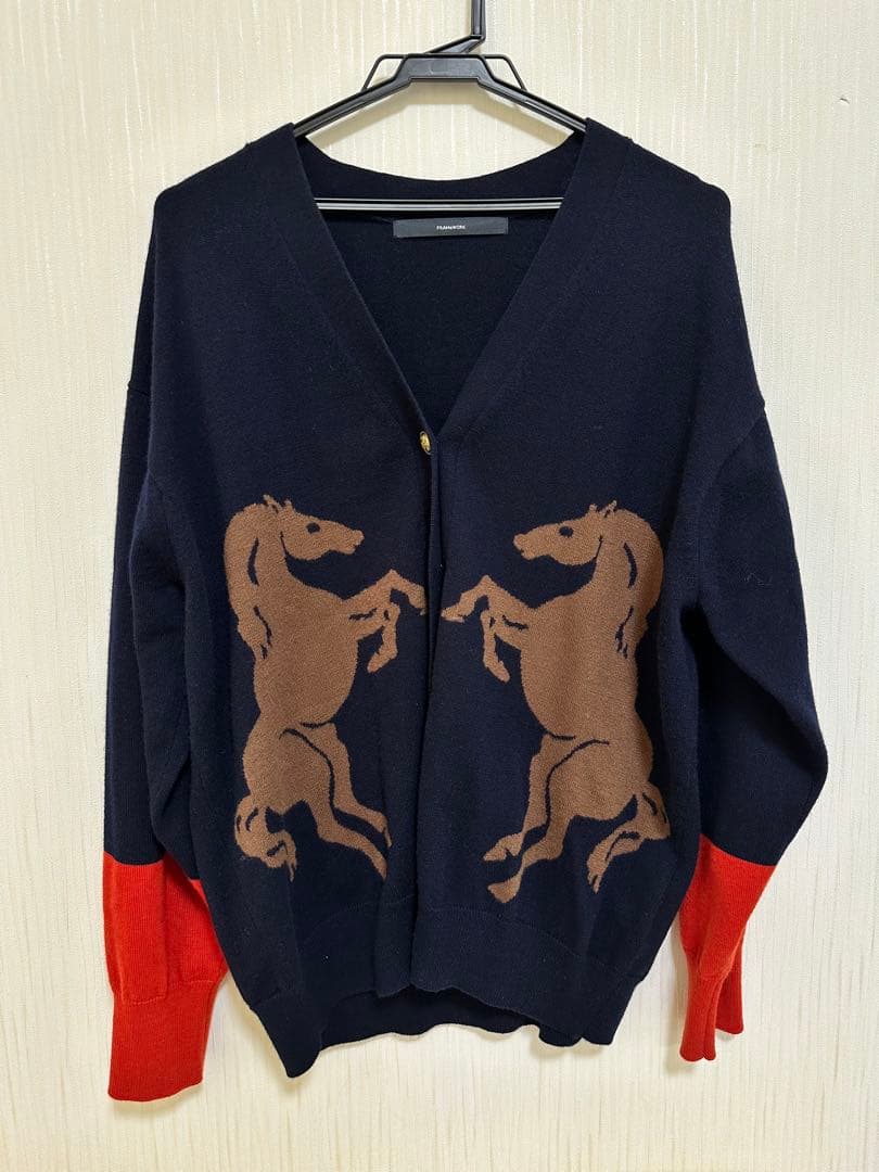 FRAMeWORK 馬刺繍 カーディガン ネイビー/レッド