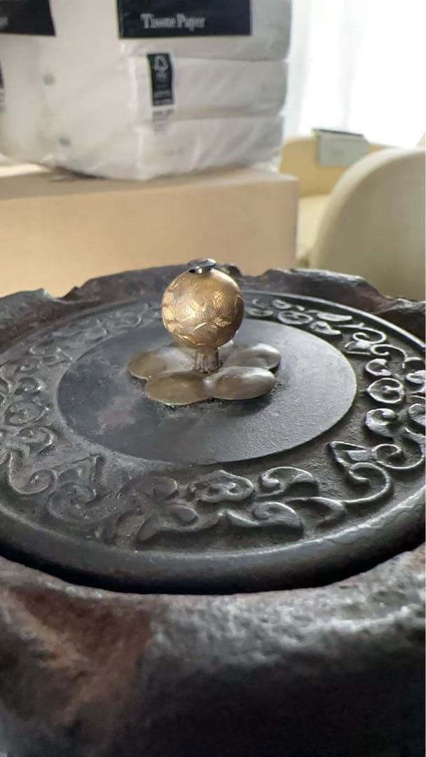 鉄瓶 龍文堂造 煎茶道具 茶道具 金属工芸 急須 時代物銅蓋 古美術 鉄壺 在銘