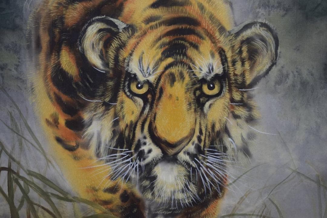 真作/堀江玉鳳/猛虎図/桐共箱二重箱付/布袋屋掛軸HE-281