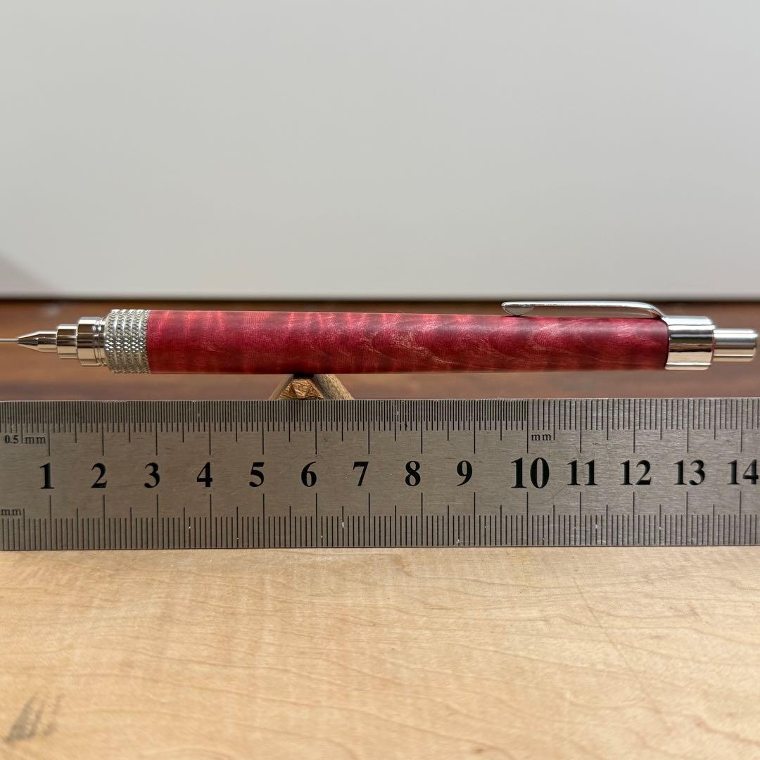 175栃縮杢スタビ　木製シャーペン　最強低重心ローレット　ステンレス　溝つき