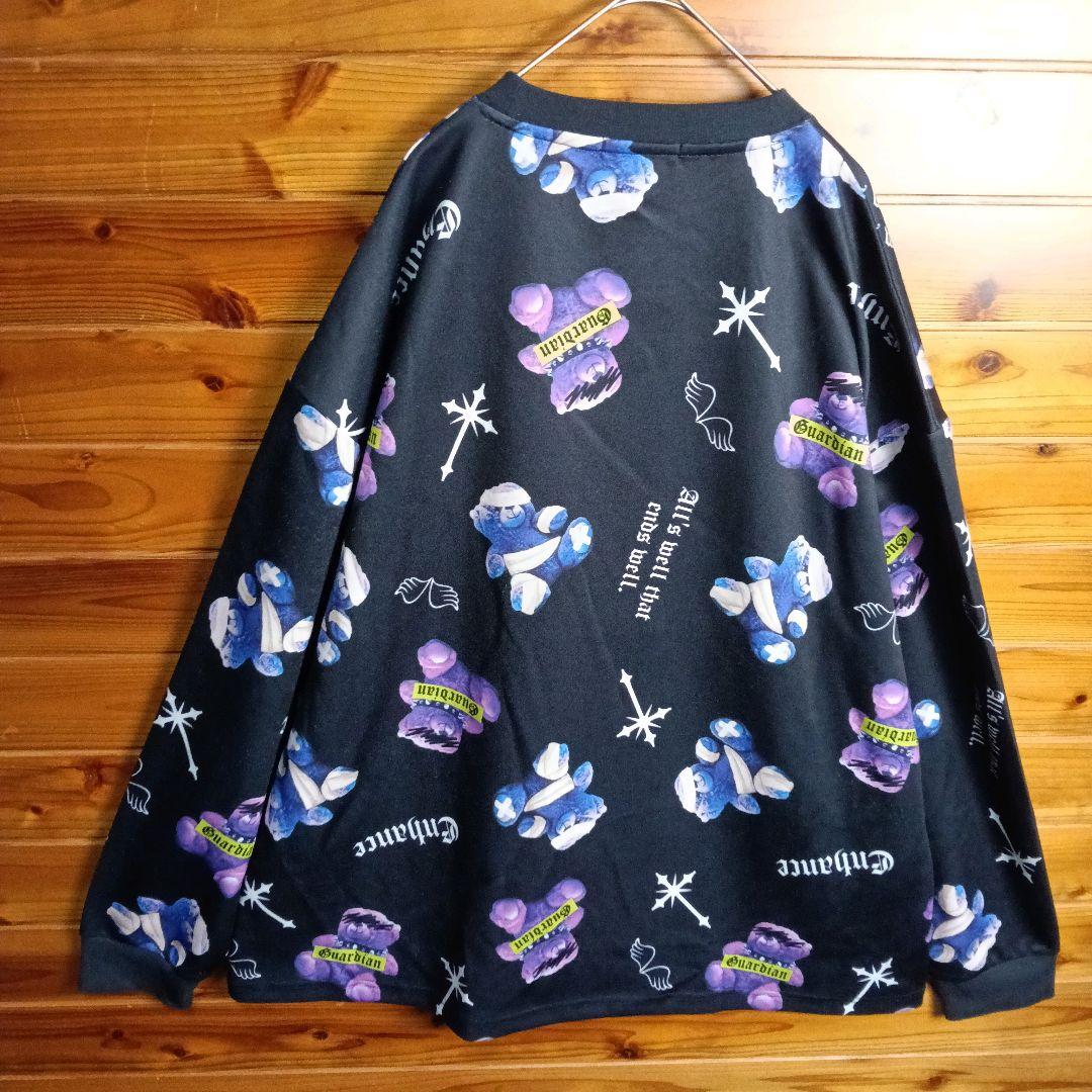 トレーナー　スウェット　テディベア　総柄　オーバーサイズ　ストリート　Y2K