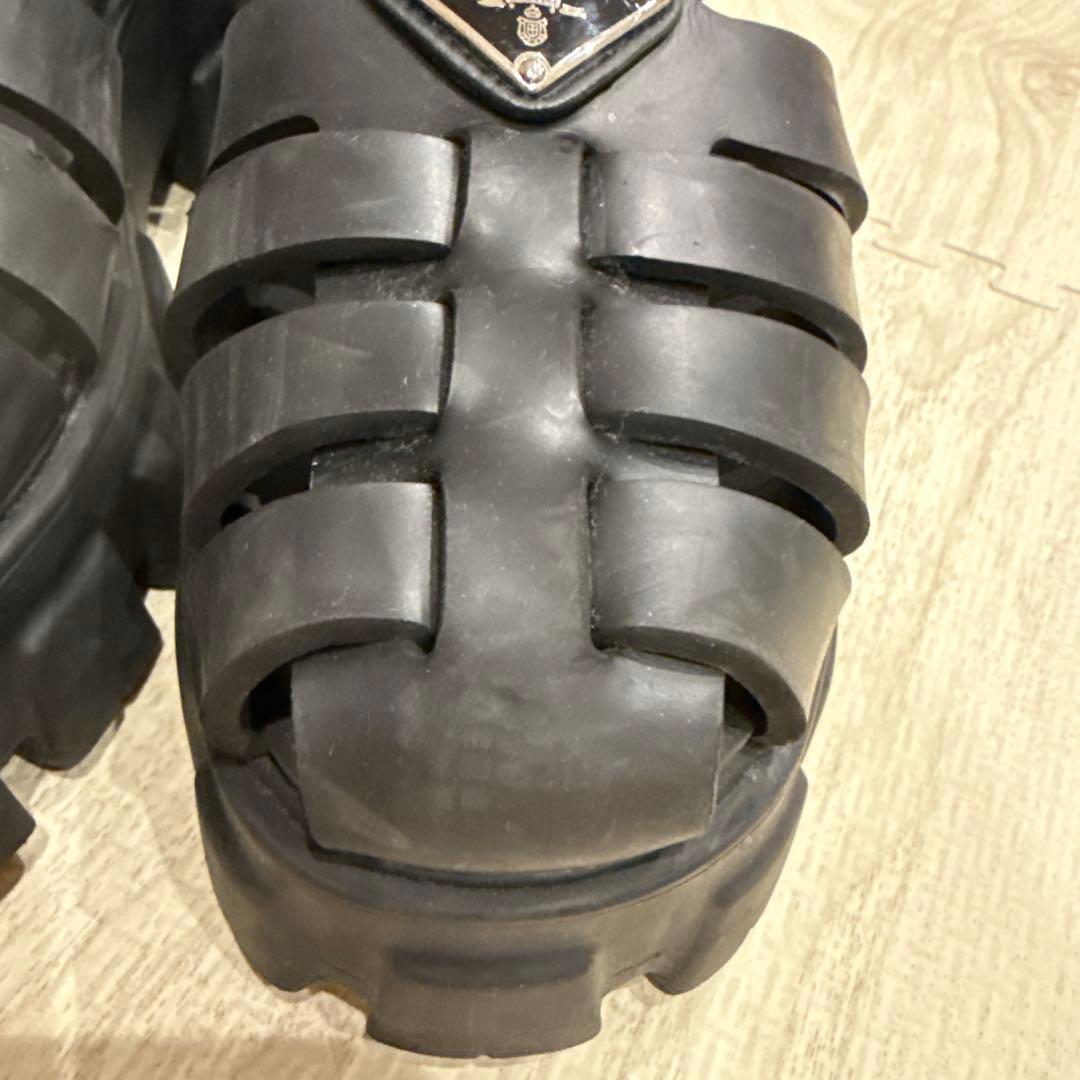 PRADA モノリス ラバーサンダル ブラック トライアングルロゴ 黒37