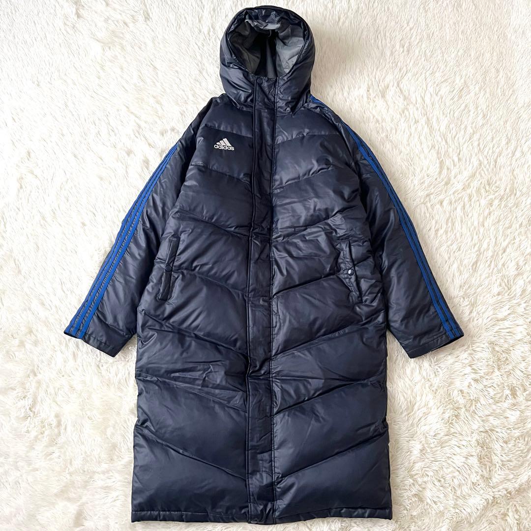 adidas アディダス ダウン ベンチコート Oサイズ ロング　ネイビー