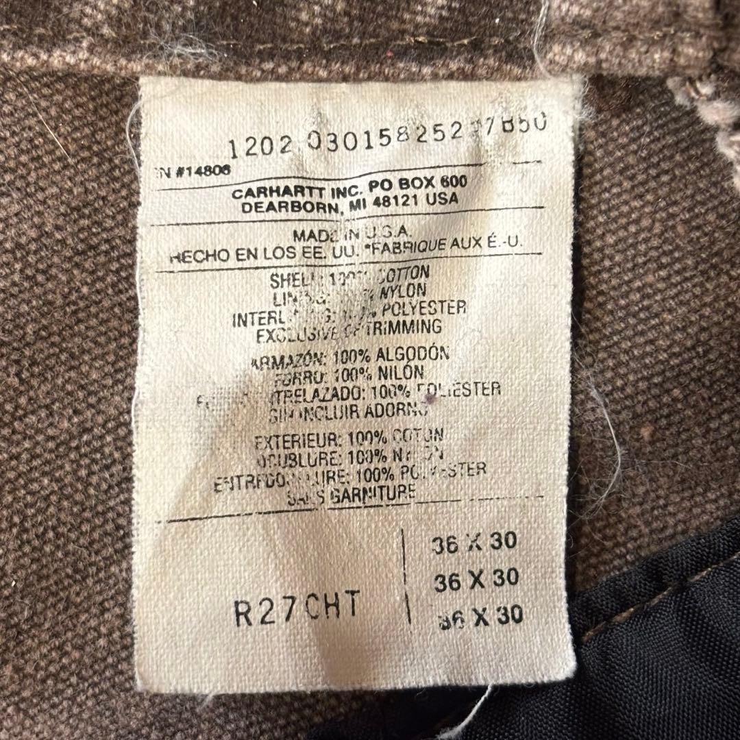 〈カーハート〉オーバーオール　36×30 茶色　ダブルニー　裏地キルティング　j