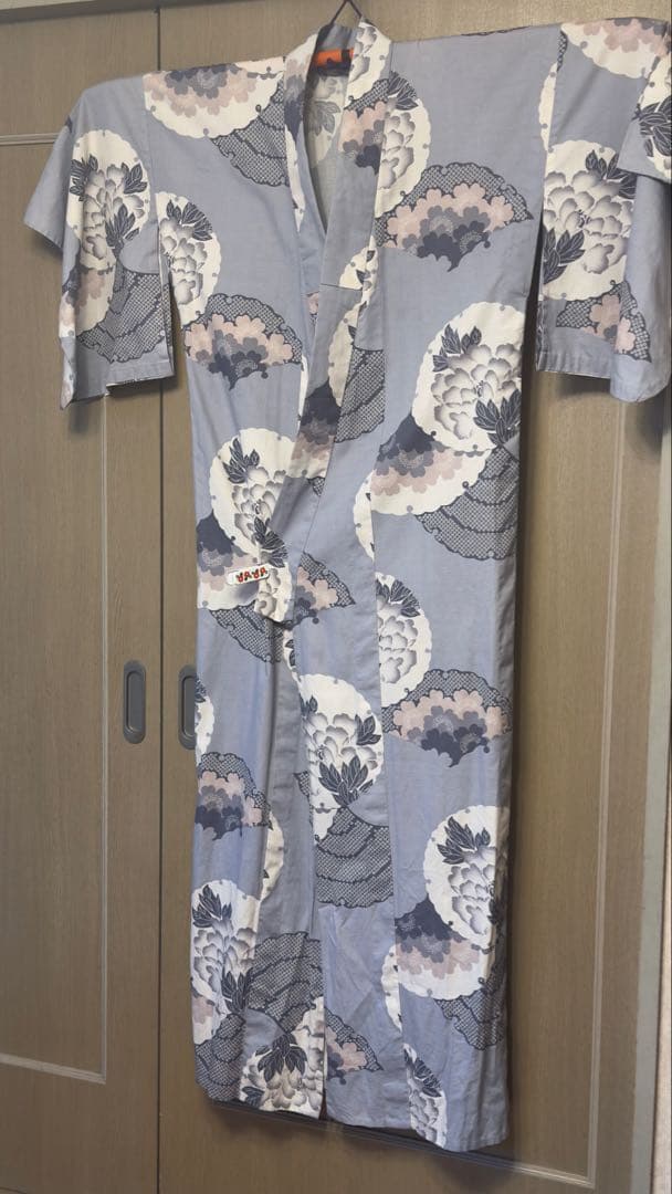撫松庵　牡丹絞り柄浴衣　ブルーグレー　綿　身丈162弱　裄丈67.5