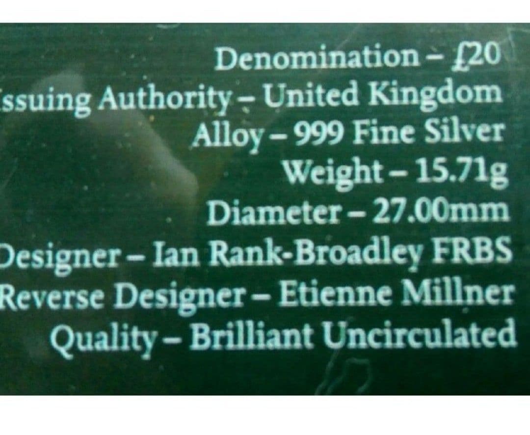 英国 イギリス￡20ポンド銀貨999ag 15.71g27mmチャーチルデザイン