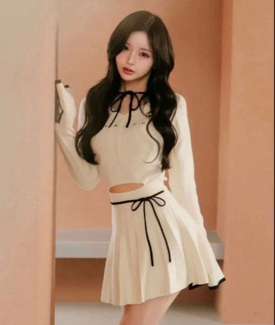 darich ダーリッチ　ウエストオープンリボンデザインニットミニワンピース