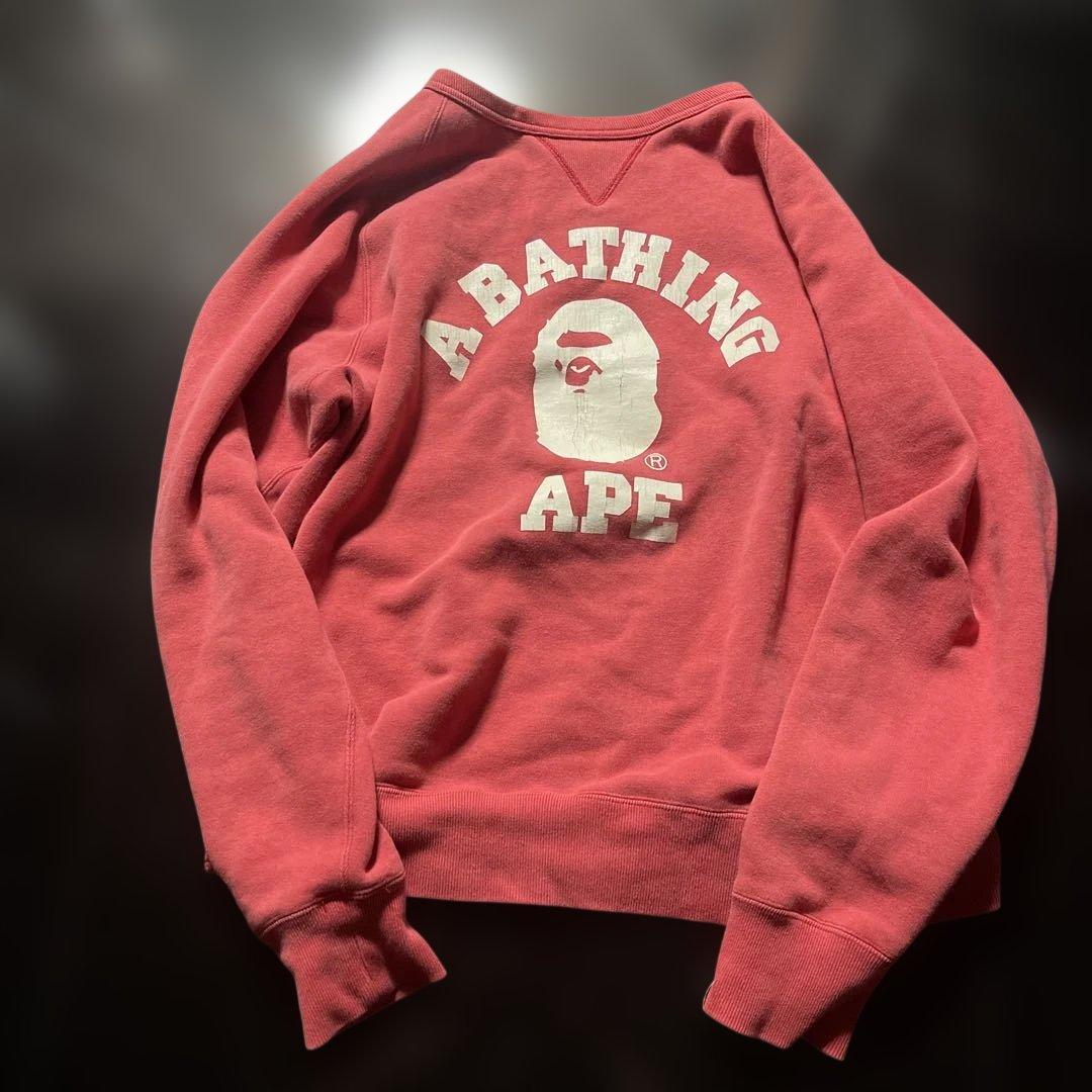 A BATHING APE 赤 トレーナー　初期　カレッジロゴ　リバースウィーブ