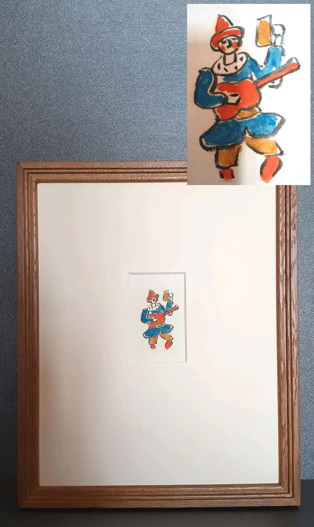 洋画家　小寺健吉画　水彩　ピエロの図　ビアホール　ニュートーキヨー　マッチ箱原画