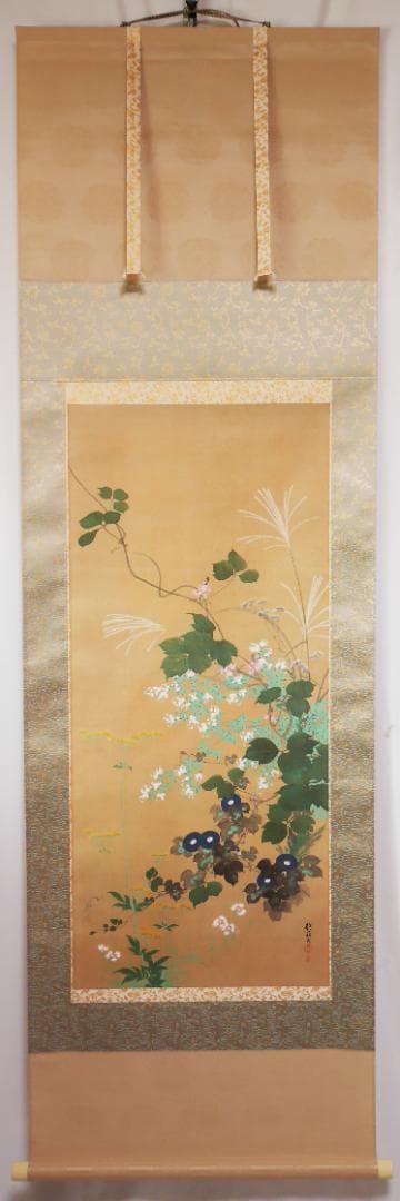 【工芸】状態良品　酒井抱一筆【七草図　秋草】◆高品質復刻画 日本画　花鳥　掛軸
