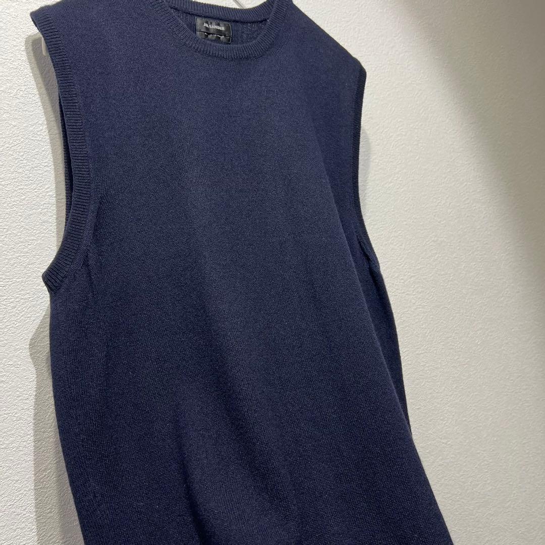 希少 美品 ジルサンダー 上質 ウール デザイン クルーネック ニット ベスト