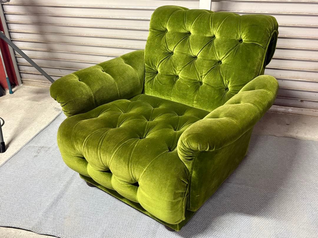 ☆GJ206山口県下松市より オールドカリモク 1人がけソファ　モケットグリーン