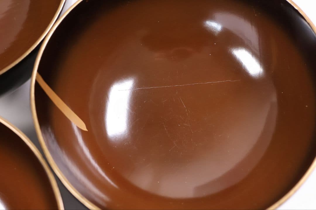 【CM415】訳あり 時代輪島 蝶と牡丹 黒塗椀 三客 天然木漆塗 明治大正