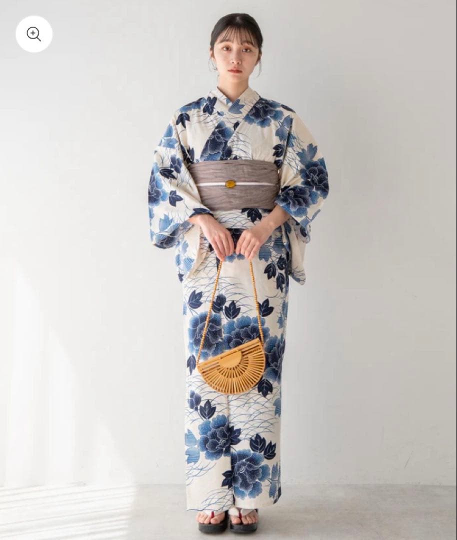 ゆかた館グレース　浴衣 5点セット　ブルー 椿 つばき　Sサイズ