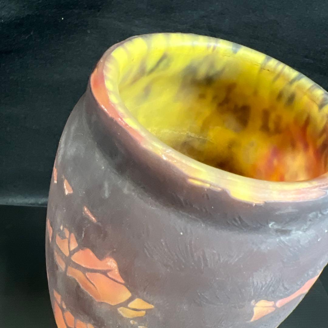 19世紀　ドーム・ナンシー　在銘　異色ガラス溶込酸化腐食彫花入　高さ約35.5㎝