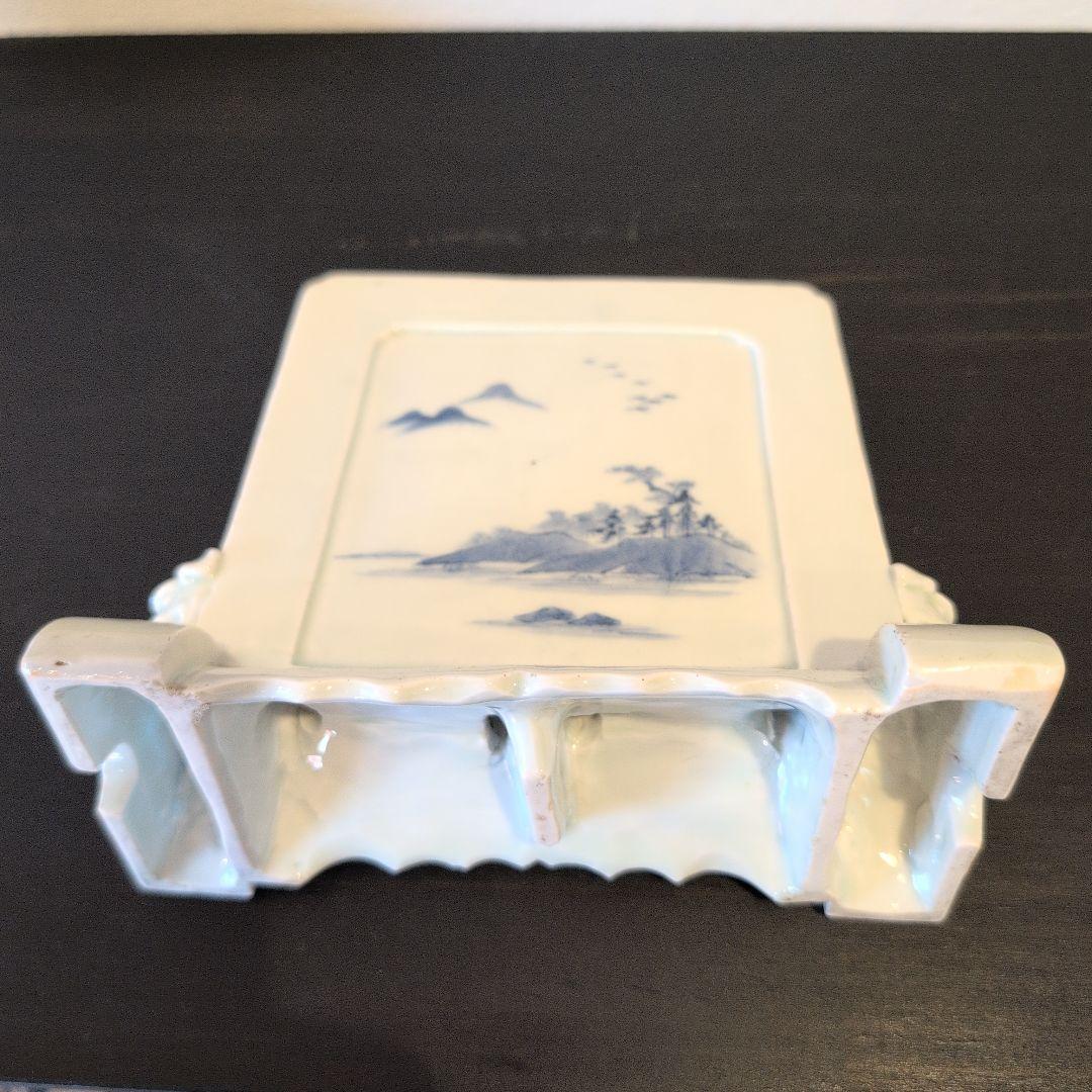 染付硯屏　山水図　文房具