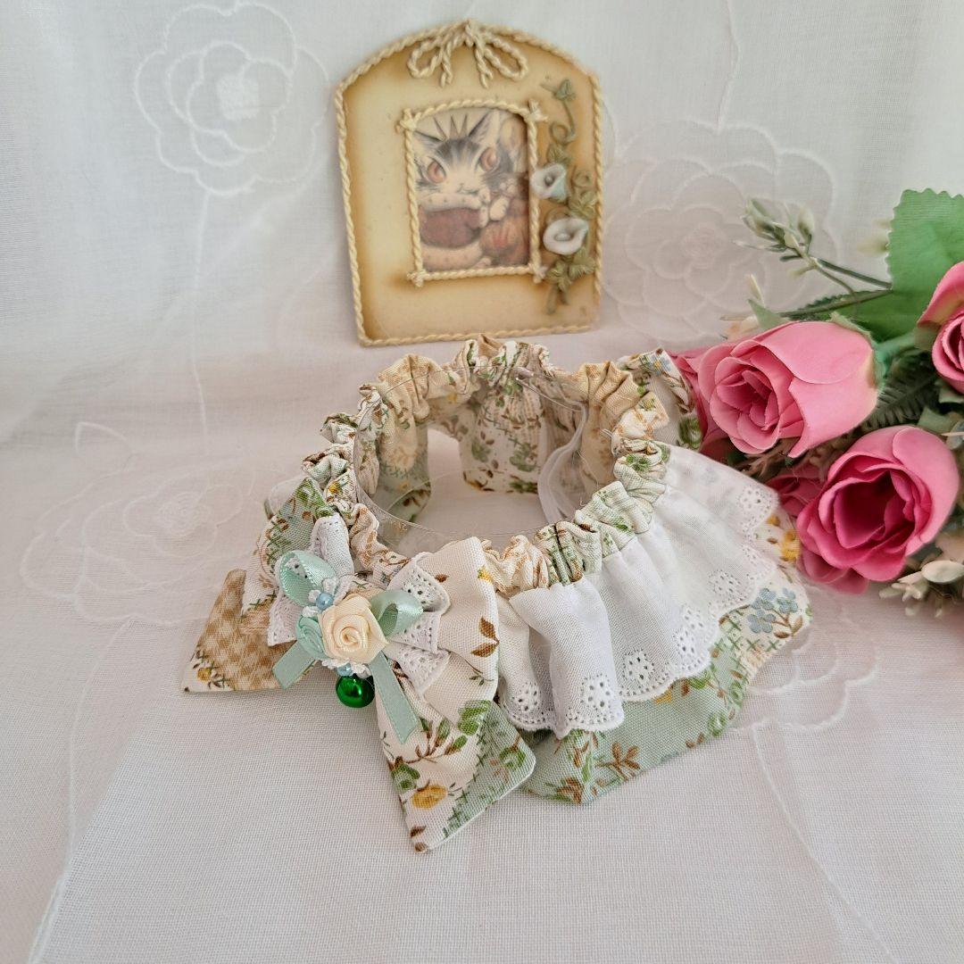 幅広シュシュ(カントリーパッチワークグリーン)わんちゃん猫ちゃん用