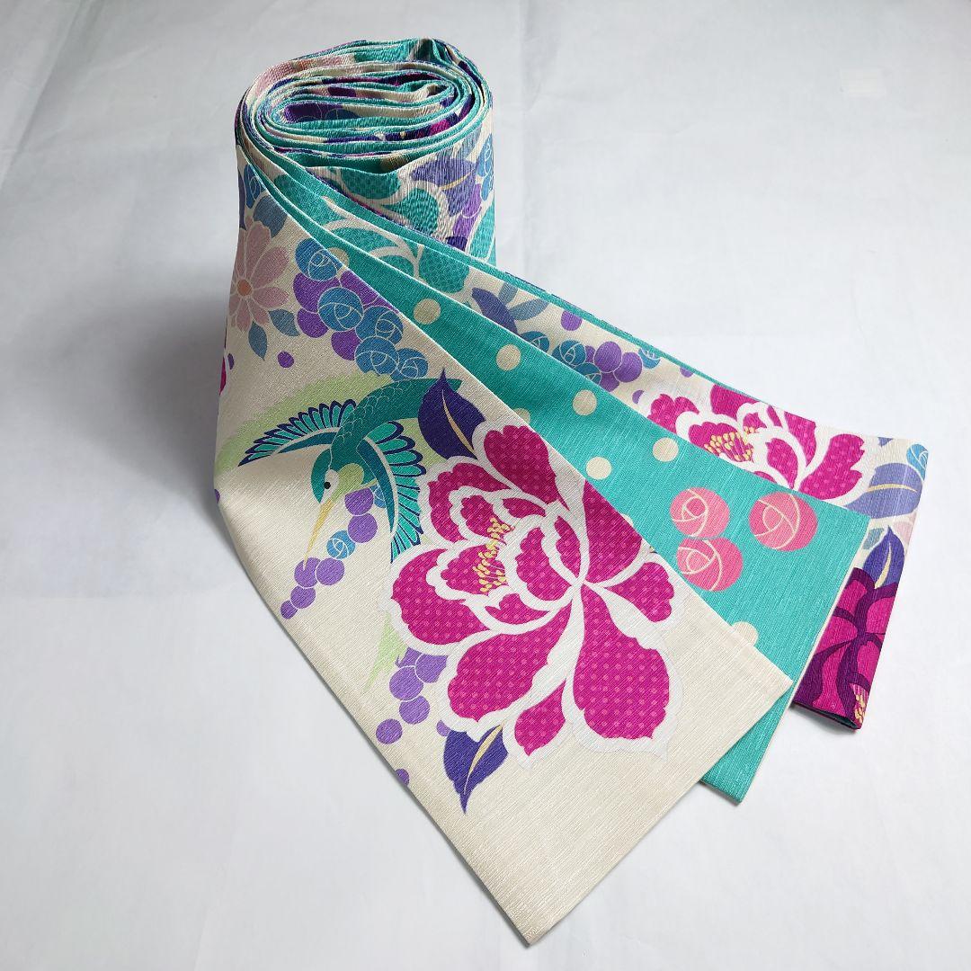 正絹 半幅帯 wakka ワッカ ハチドリ 大花 図案 訳あり