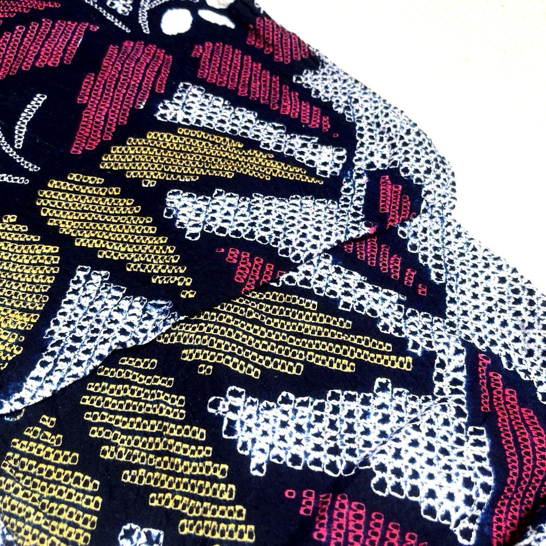 有松鳴海絞り夏着物 浴衣 大輪花繋ぎ菖蒲柄 洗い済み