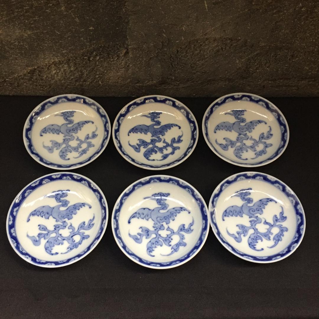 角福 古伊万里 古染付 江戸期 古九谷 染付 銘々皿 膾皿 小鉢 小皿 6客
