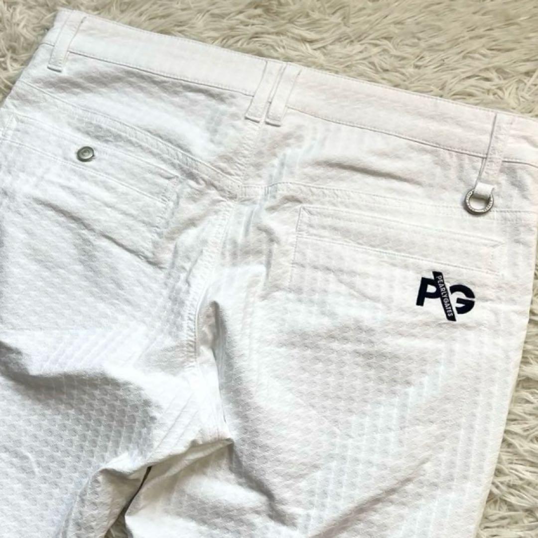 【極美品 近年】パーリーゲイツ ストレッチ 凹凸 パンツ ゴルフウェア 白 5