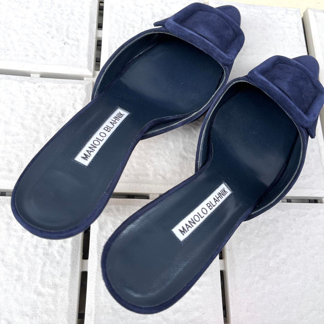 36.5 マノロブラニク　メイセール　ミュール　サンダル　ネイビー　23.5