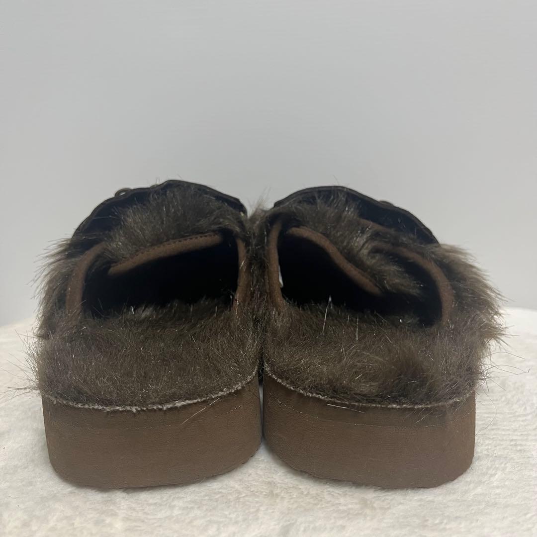 L'Appartment　[SUICOKE]ファー×フリンジサボサンダル　茶