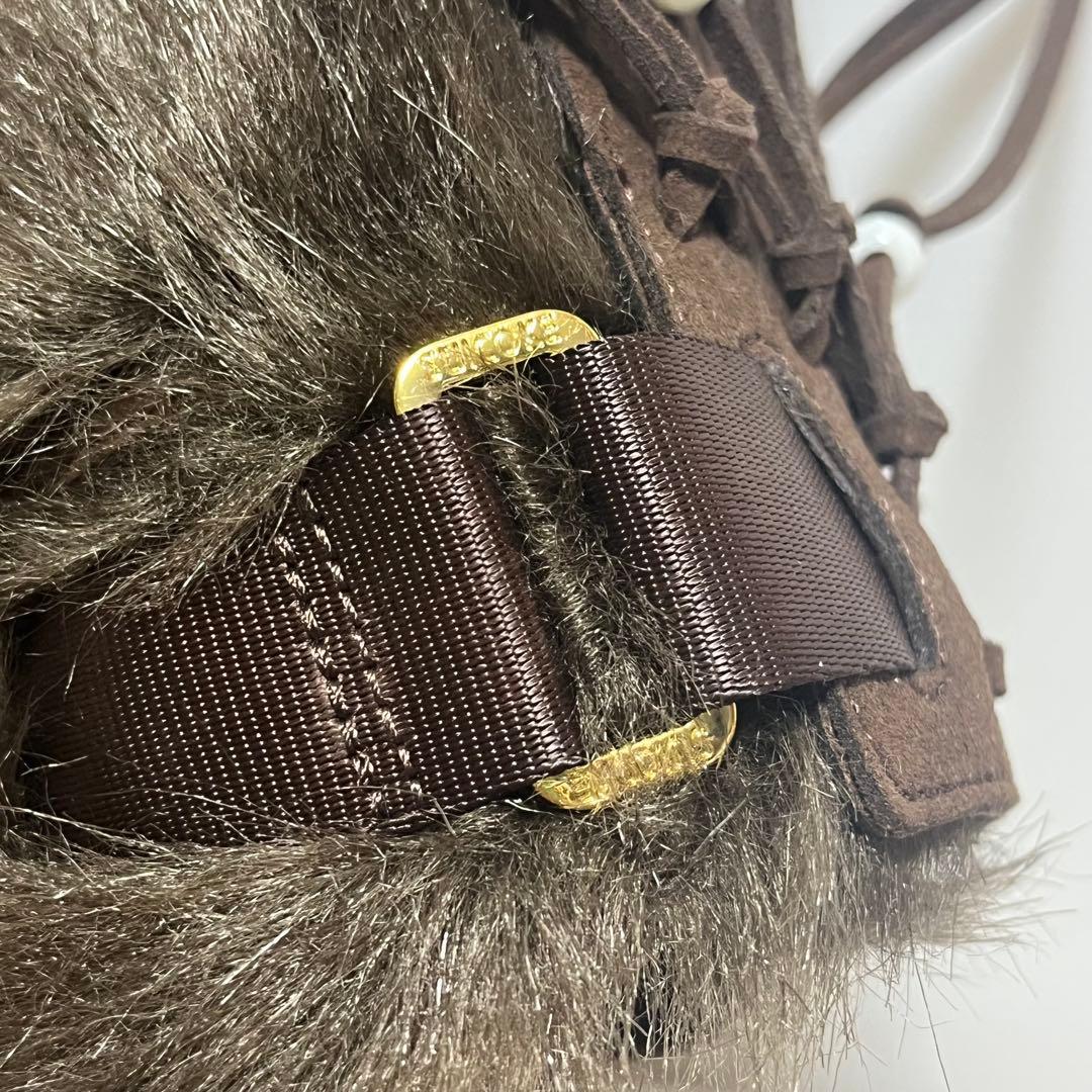 L'Appartment　[SUICOKE]ファー×フリンジサボサンダル　茶