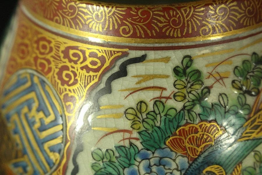 九谷 金彩色絵 庄三作 茶壷 煎茶(A374)