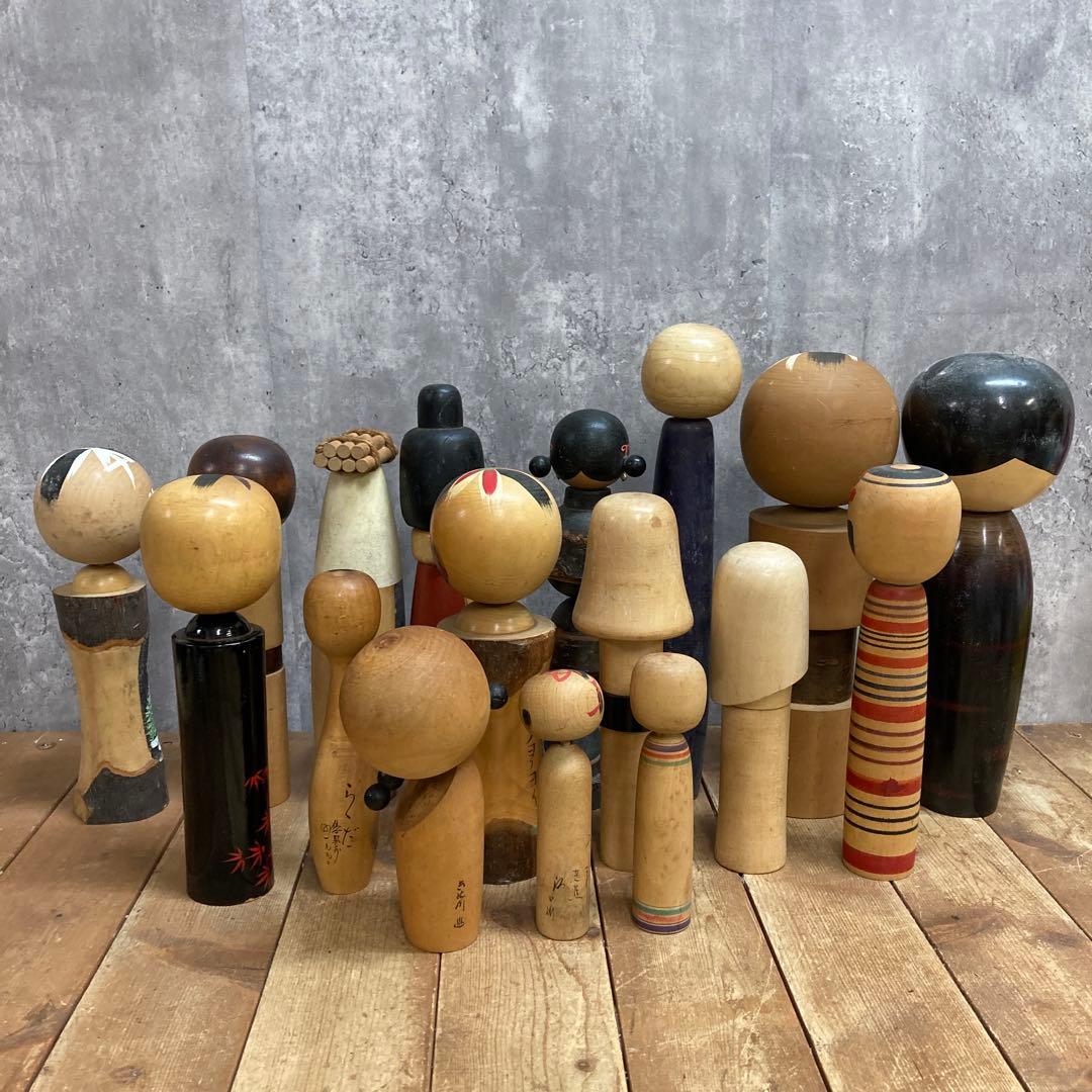 D-3 【希少・まとめ売り】アンティーク こけし 16体セット 伝統工芸 創作