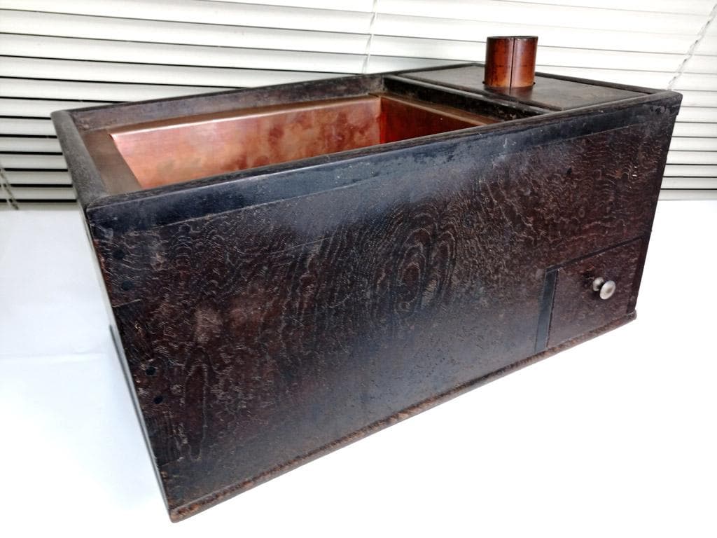 囲炉裏 江戸火鉢 長火鉢 無垢欅 銅落とし 手あぶり火鉢 小型 ミニサイズ