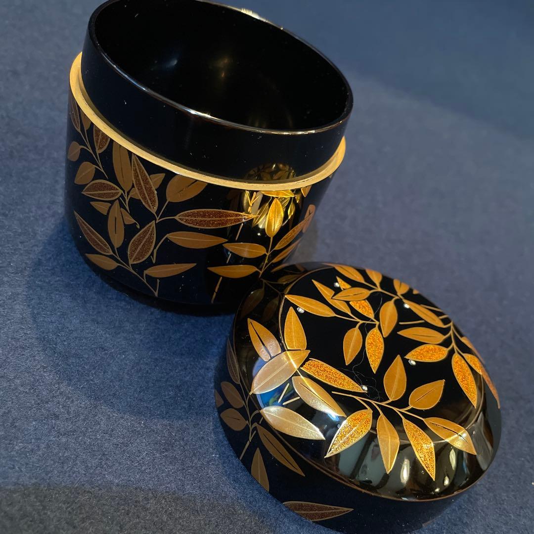 茶道具『雪吹 笹露 棗』輪島塗の名工【茶平 一斎】(作)共箱　※美品