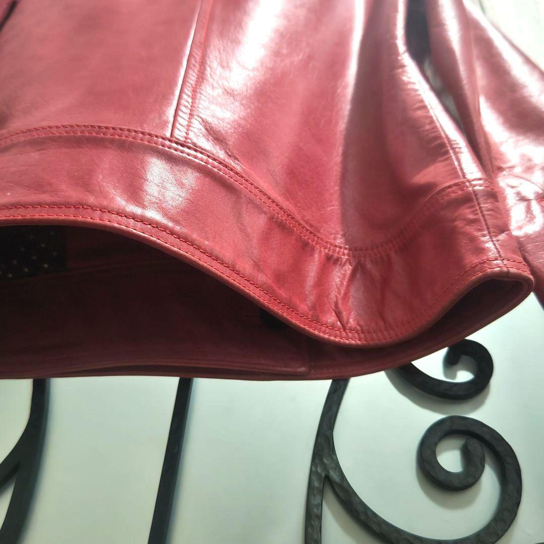 寄付　対象　アントニアリソン　ライダース　ジャケット　革　ピンク　L　牛　ボタン