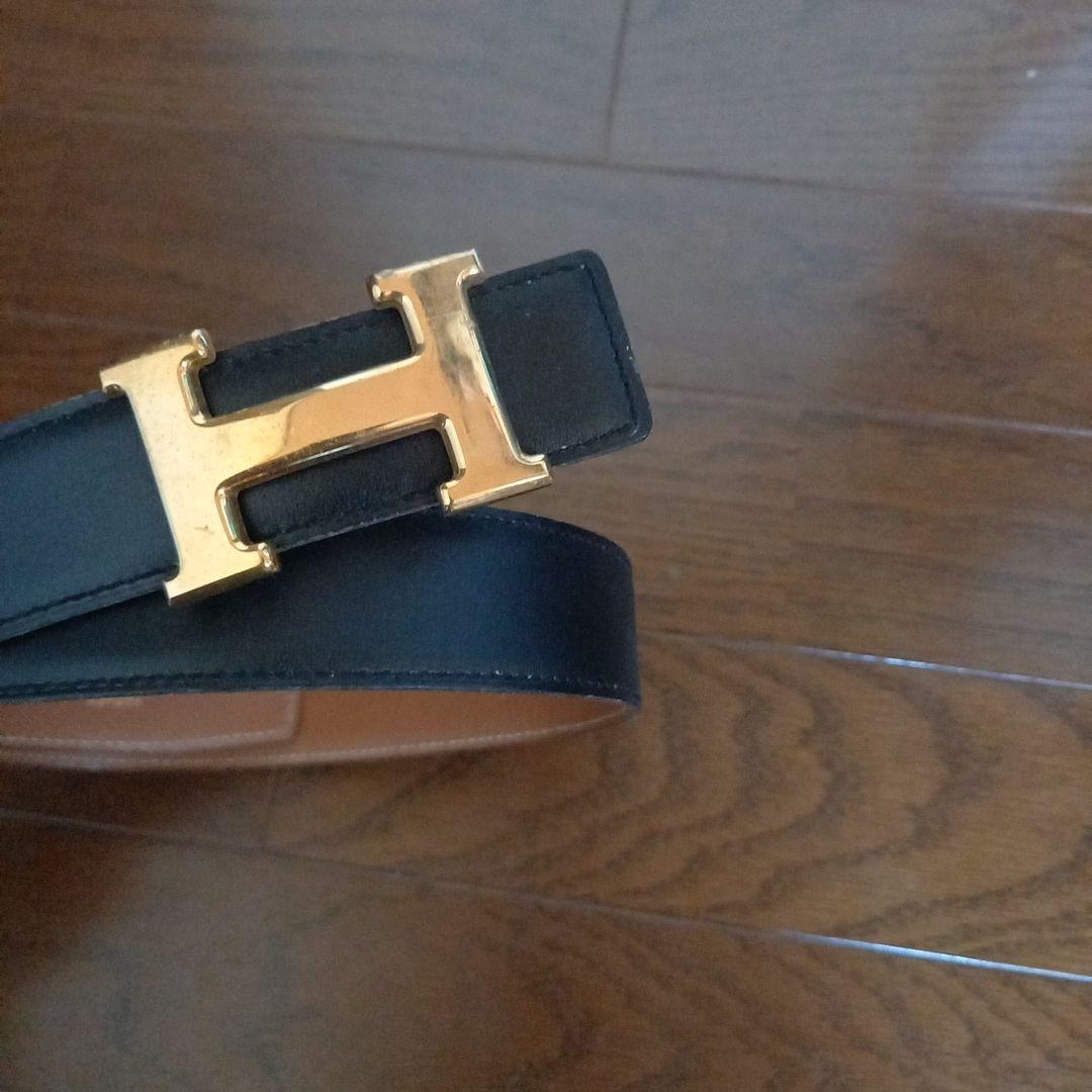 さ*こ様 エルメスH型バックル ブラックレザーベルト 約80cm