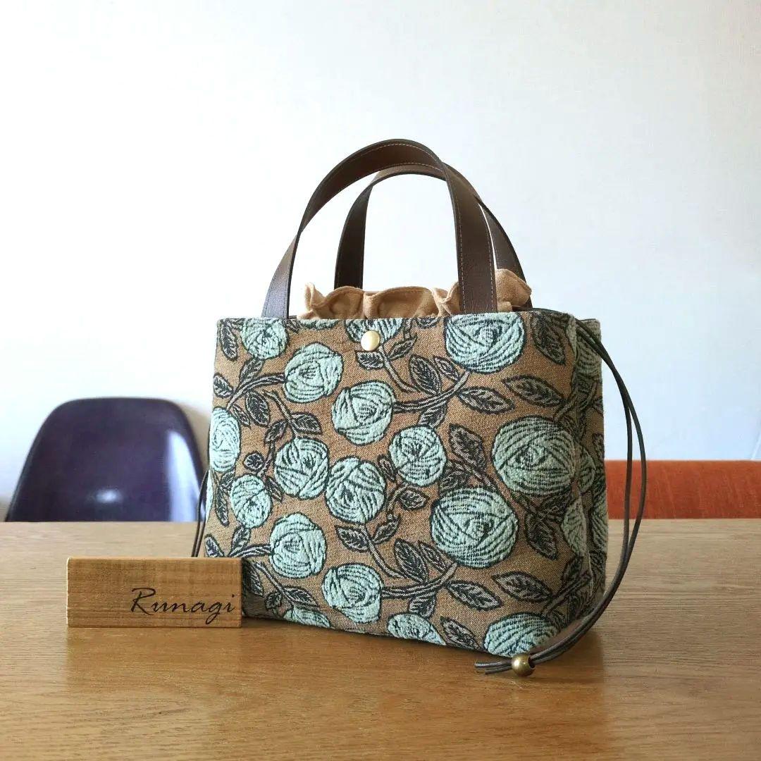 あおりポケットの巾着バッグ＊ミナペルホネン rosy