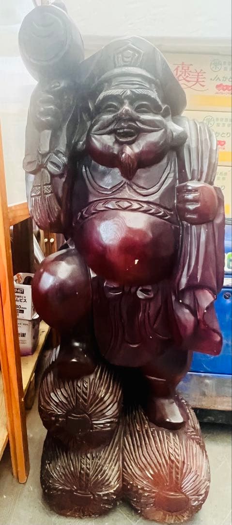 中古 特大 大黒天 木彫り 像 置物