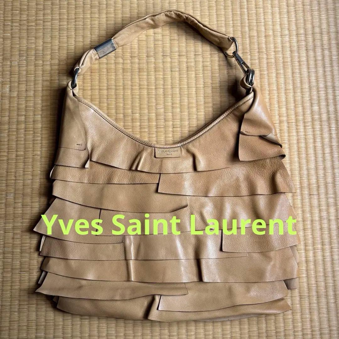 美品イヴサンローランサントロペフリルレザーワンショルダーバックキャメル