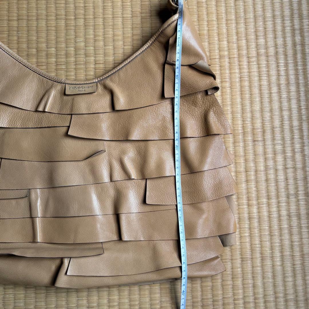 美品イヴサンローランサントロペフリルレザーワンショルダーバックキャメル
