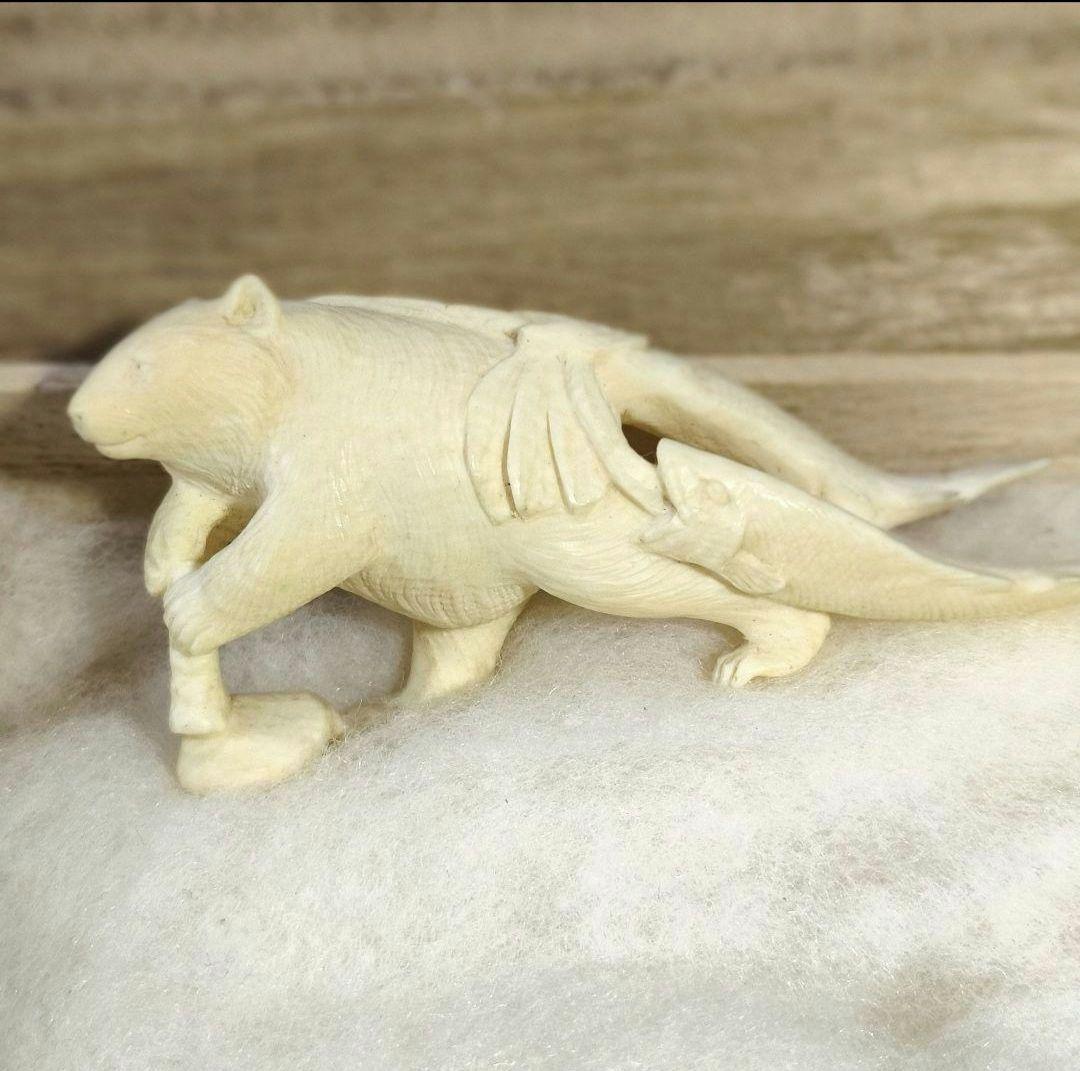 置物 熊 寛支作 共箱 天然素材彫刻 手彫り細工 未使用美品 時代物 蒐集家放出