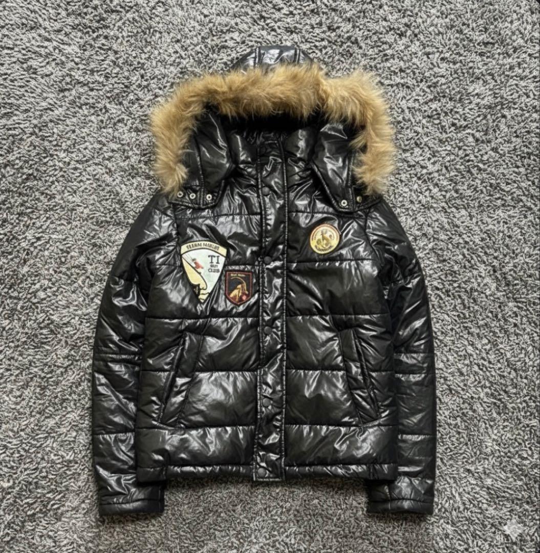 00s archive ファー ダウンジャケット y2k 平成 グランジ 光沢