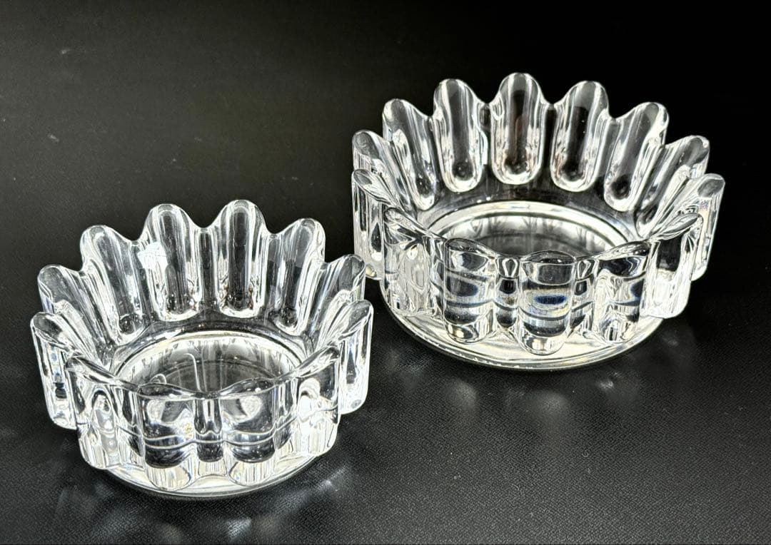 オレフォスクリスタルボウル 2個セット 1970年代 ガラス製花型ボウル